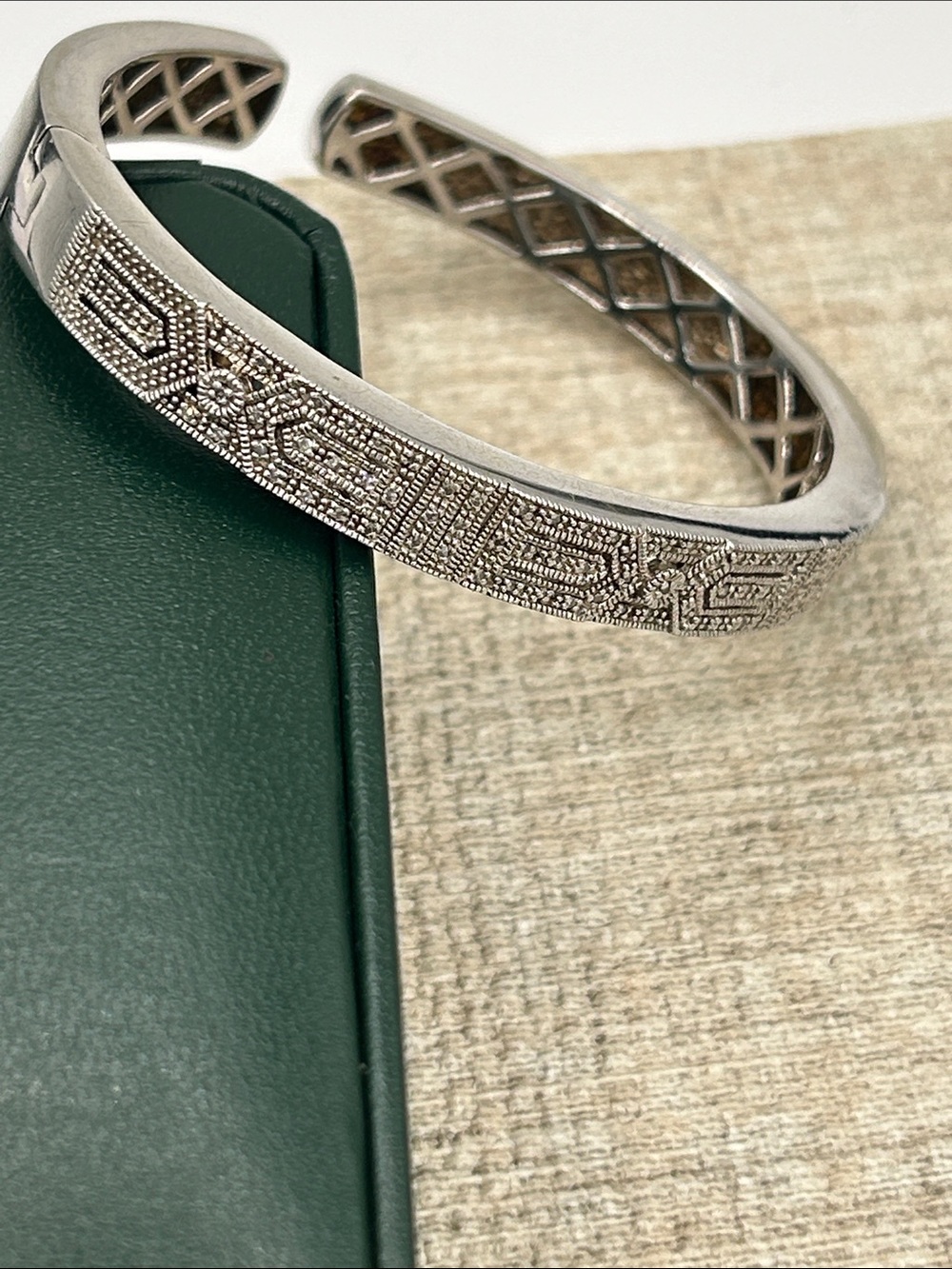 925 Deco Sterling and Diamond Cuff Bracelet